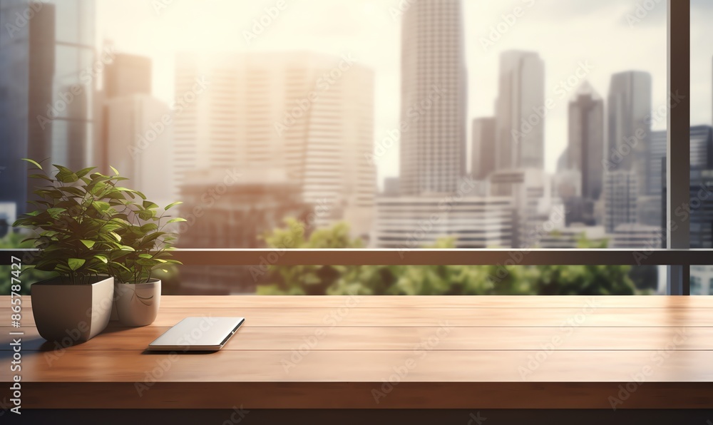 Office Desk with City View and Phone Office Desk with City View and Phone