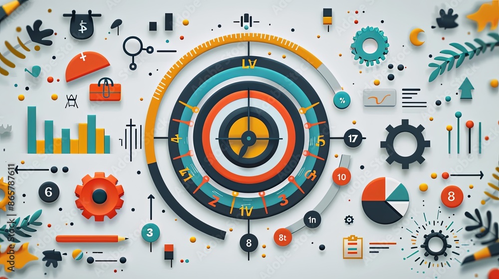 Obraz premium business plan and schedule, time management, target and deadline concept, flat illustration vector