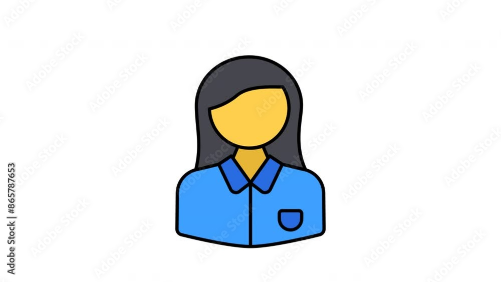 Animated woman student filled line icon on transparent background, school and education animation, 4k video motion graphic with alpha channel, use for web design, mobile apps, ui design