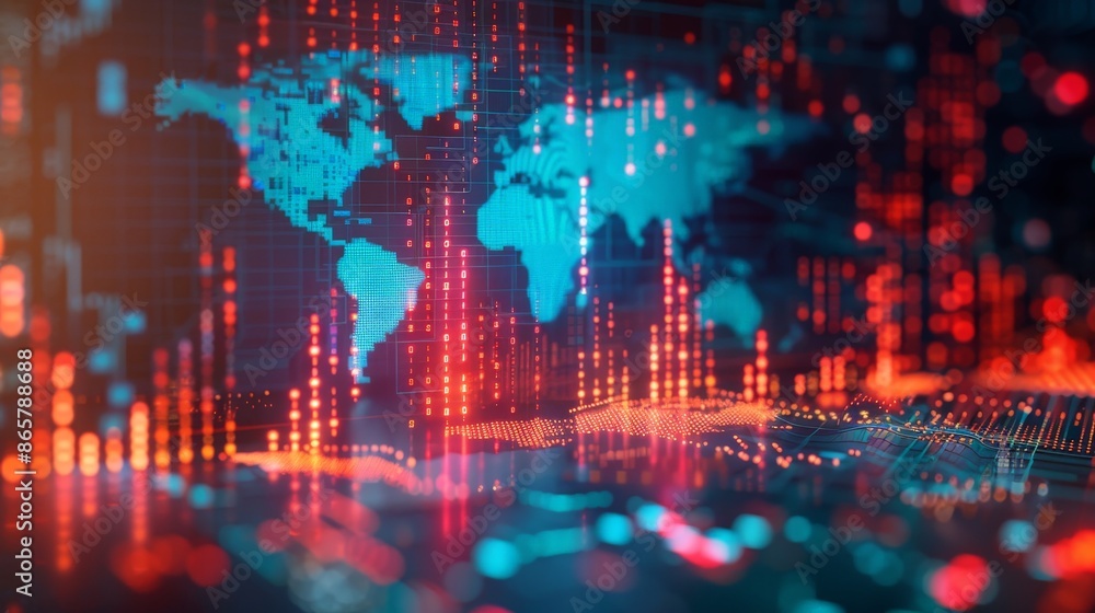 Global Economy and Finance Concept with Stock Market Chart and Financial Growth Graph Overlay on World Map Global Economy and Finance Concept with Stock Market Chart and Financial Growth Graph Overlay on World Map