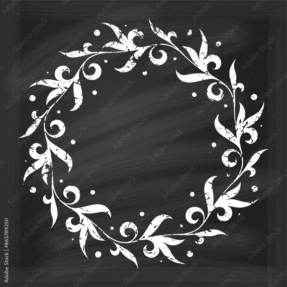 Elegant White Floral Wreath on Chalkboard Background with Artistic and ...