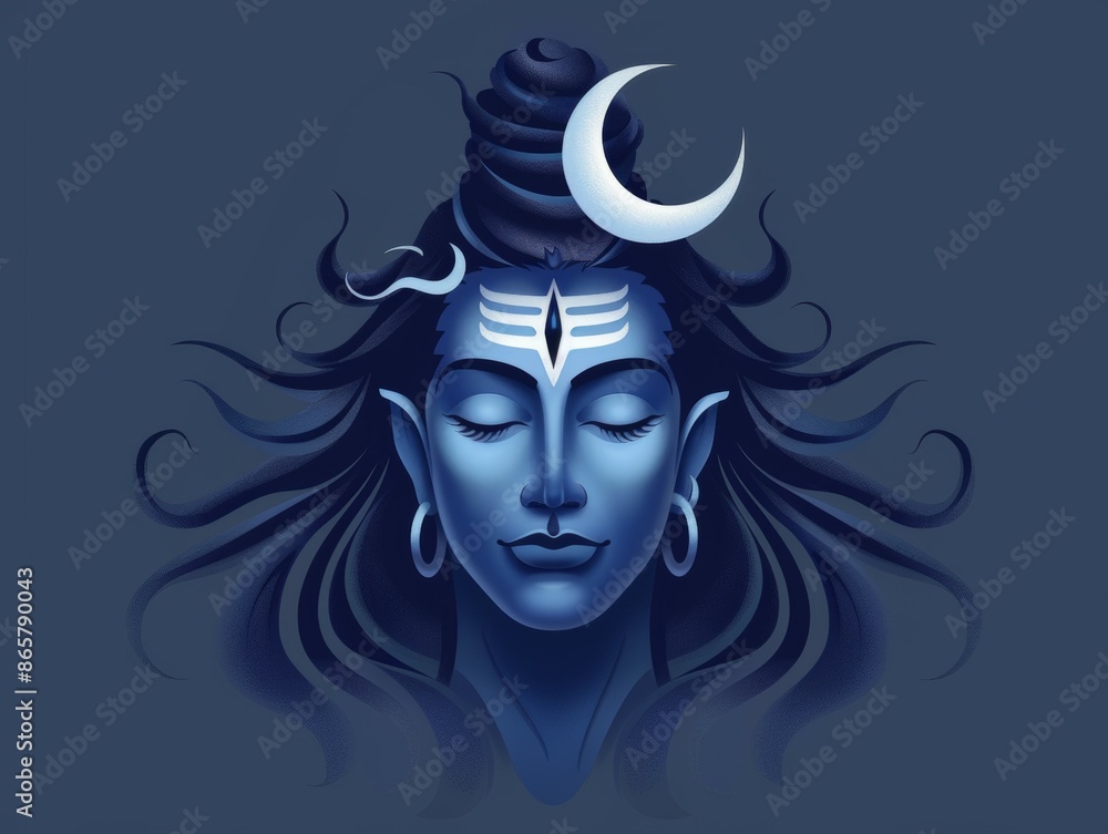 A blue face with a crescent moon on top of it, Indian god in Hinduism in India A blue face with a crescent moon on top of it, Indian god in Hinduism in India