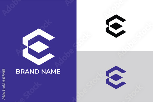 initial letter E hexagon diamond logo, letter E C diamond icon jewellery shop creative minimal monochrome monogram symbol 