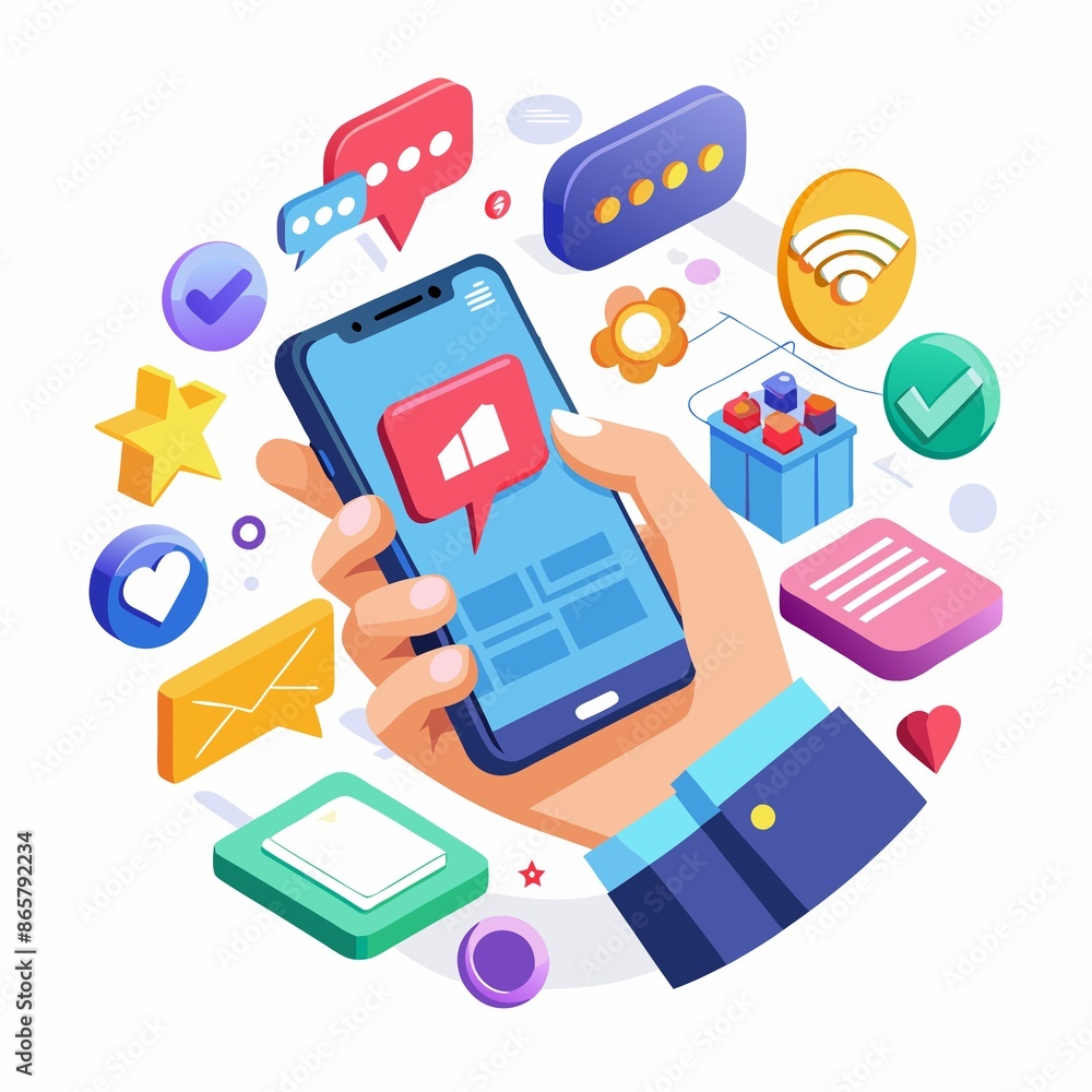 mobile phone with social media icons mobile phone with social media icons