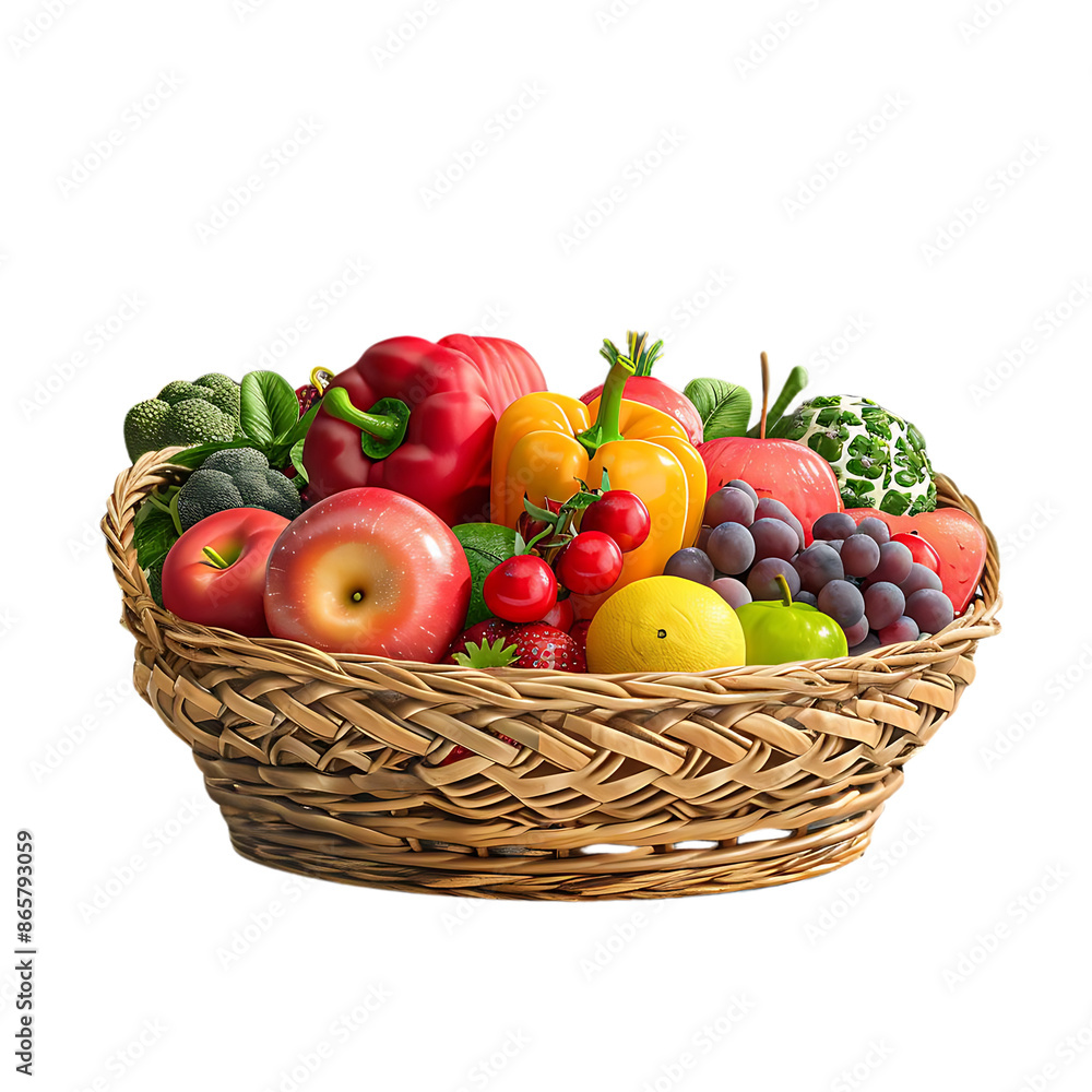 Fresh Fruit and Vegetable Basket with Red Bell Pepper, Yellow Bell Pepper, Apples, Grapes, Lemon, and More Fresh Fruit and Vegetable Basket with Red Bell Pepper, Yellow Bell Pepper, Apples, Grapes, Lemon, and More