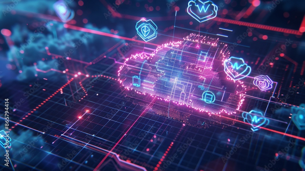 Obraz premium Futuristic Cloud Computing Network - Generative AI