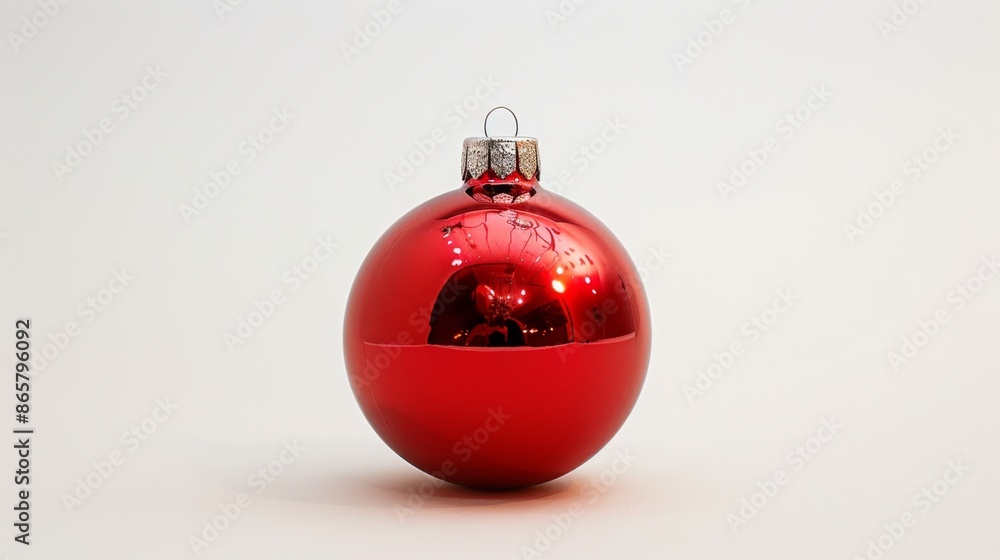 A single red Christmas ornament against a white background. A single red Christmas ornament against a white background.