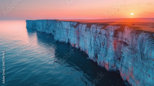 Drone photograph of the impressive Gdynia Orłowo Cliff at sunset photo