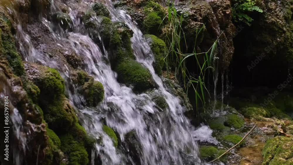 Waterfall flowing through the greenery Waterfall flowing through the greenery