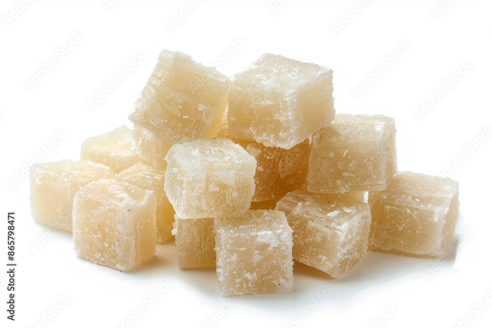 Isolated dried coconut cubes on white background Isolated dried coconut cubes on white background