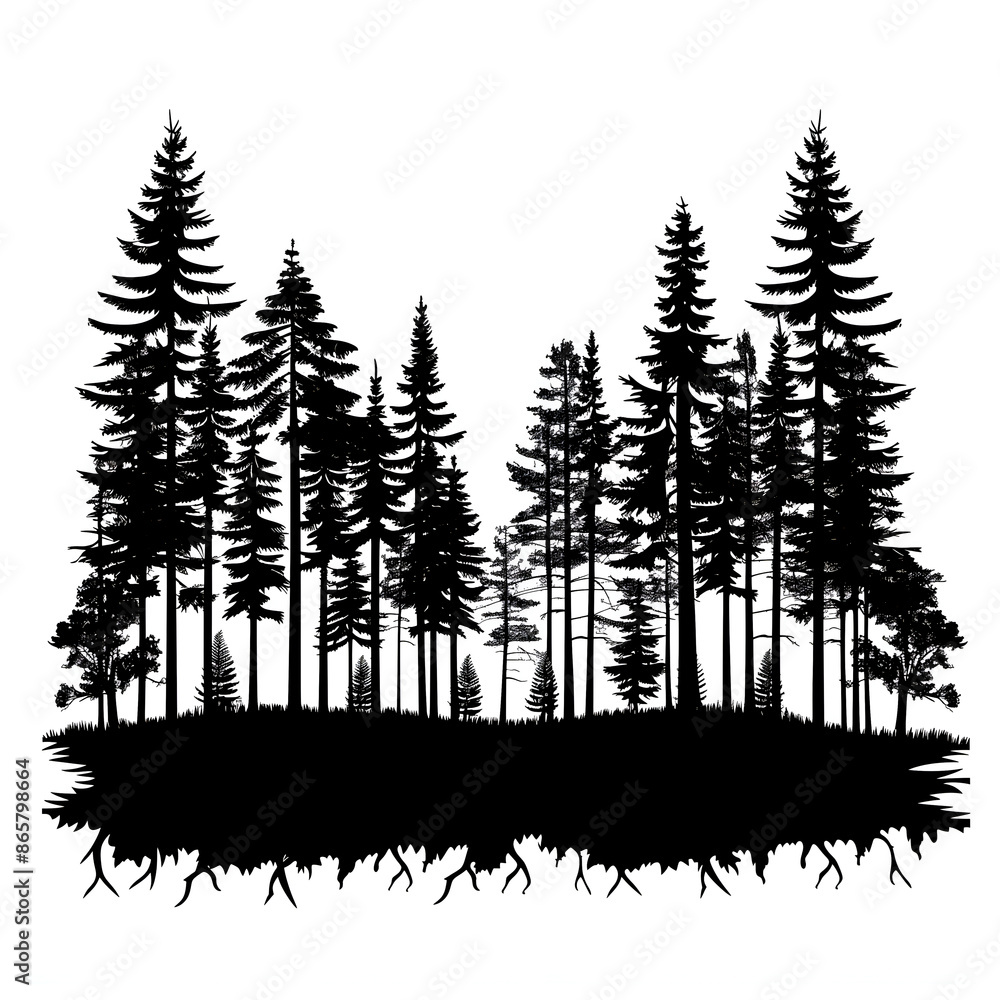 silhouette of pine forest on white, Redwood tree-line silhouette silhouette of pine forest on white, Redwood tree-line silhouette