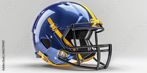 A sturdy, high-quality football helmet with a protective face mask and team logo on the side photo