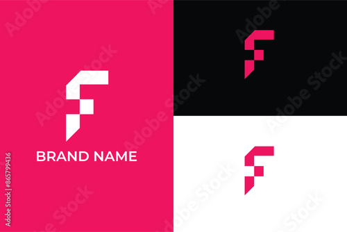 initial letter F abstract mosaic logo, Letter F Pixel Eroded, Usable for Business and Technology Logo, 