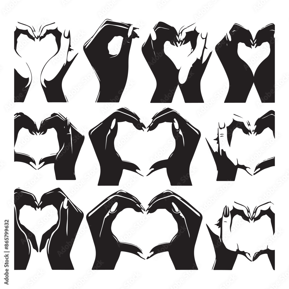 Silhouettes of hands that indicate heart, vector Silhouettes of hands that indicate heart, vector