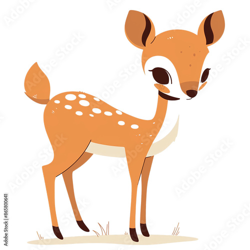Cute cartoon deer standing with a friendly expression, isolated on white background. Perfect for children's illustrations and nature-themed designs. © AbsoluteAI
