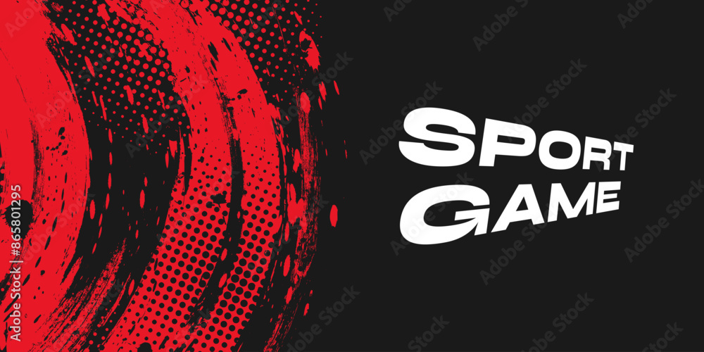 Obraz premium Black and Red Grunge Brush Background with Halftone Effect. Retro Grunge Background
