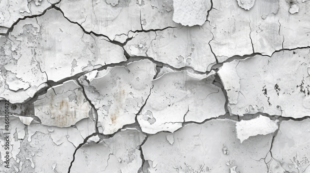 Obraz premium Cracked White Paint Texture on Wall, Grunge Background