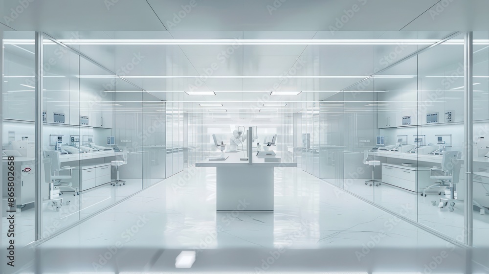 A large, empty room with a lot of glass windows. Generate AI image A large, empty room with a lot of glass windows. Generate AI image