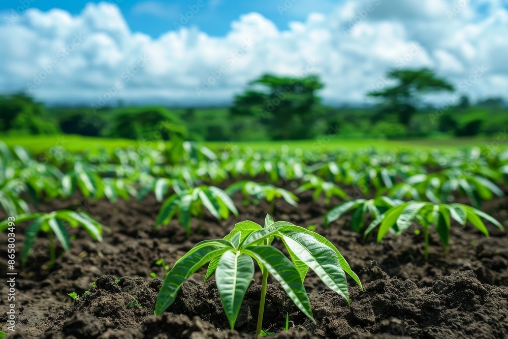 Plant cassava in tapioca fields during the summer season Plant cassava in tapioca fields during the summer season