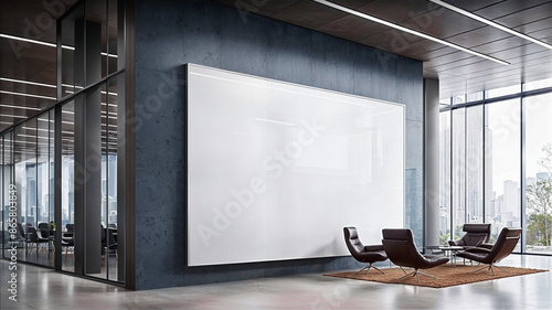 corporate branding identity logo display white blank frame mockup with modern business offices reception background as banner with copy space area mock up