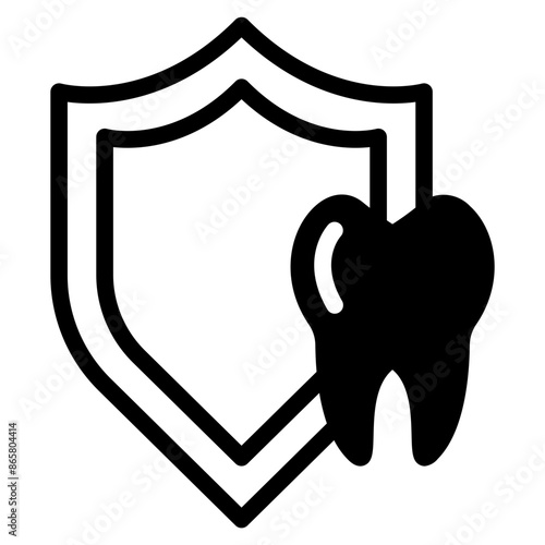 protection of healthy teeth with braces and shield icon symbol for dental care.