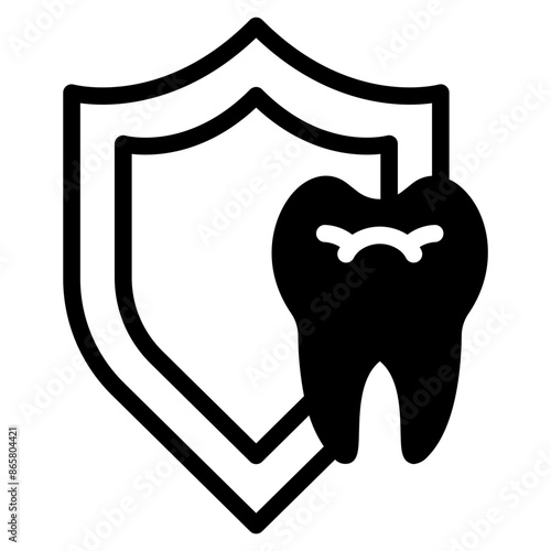 protection of healthy teeth with braces and shield icon symbol for dental care.