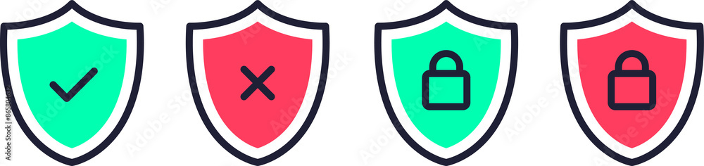 Security shield icons, security shields symbols with check mark and ...