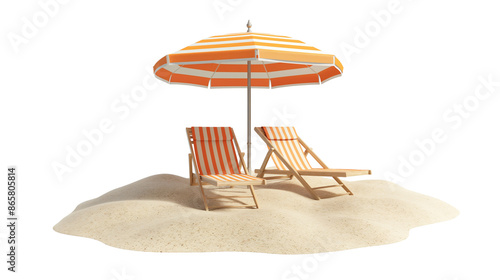 Parasol and chairs on the sand