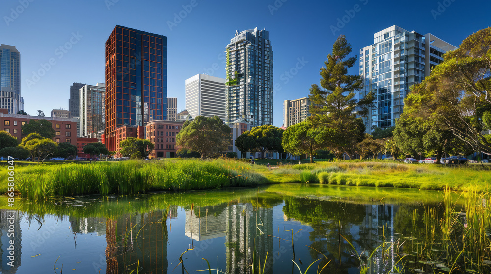 Fototapeta premium Skyscrapers in the afternoon with blue sky
