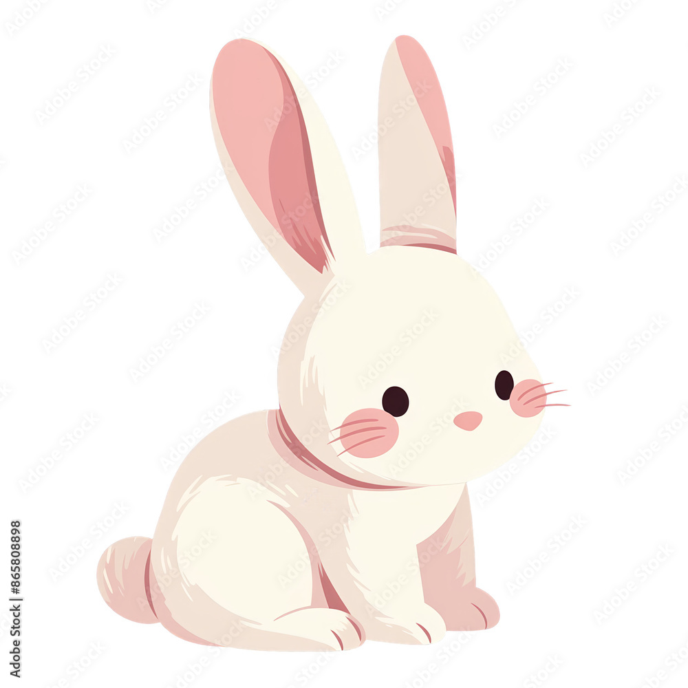 Cute cartoon pastel white bunny with pink ears and cheeks, sitting. Perfect for children's illustrations, books, and decorations. Cute cartoon pastel white bunny with pink ears and cheeks, sitting. Perfect for children's illustrations, books, and decorations.