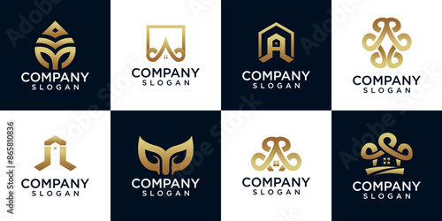 logo collection, Abstract design concept for branding with golden gradient.