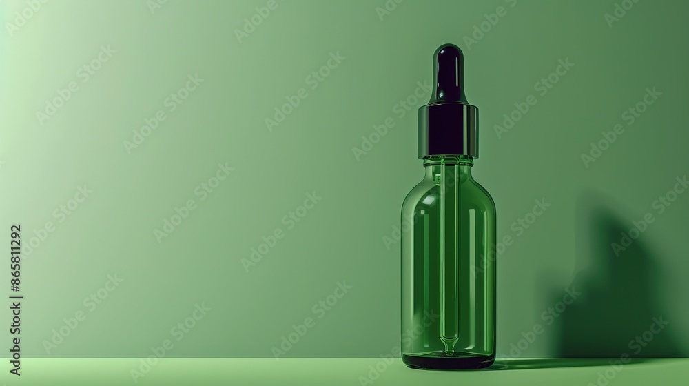 a green serum bottle with a black dropper a green serum bottle with a black dropper