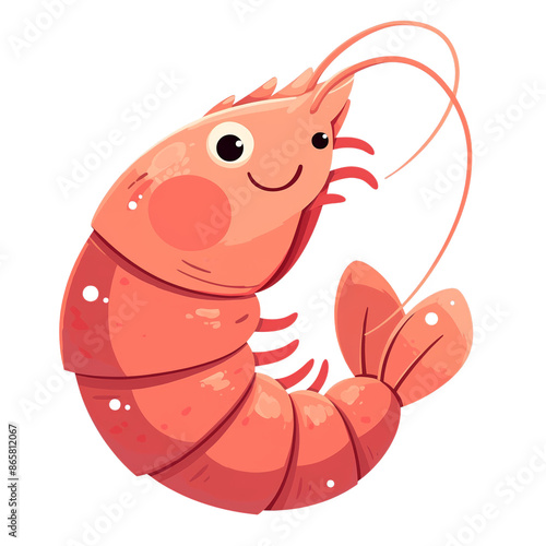 Cute cartoon shrimp illustration, perfect for seafood restaurants, kids' menus, or aquatic-themed designs. Bright and playful artwork. photo