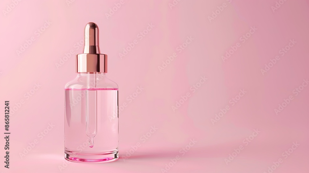 a clear glass serum bottle with a rose gold dropper a clear glass serum bottle with a rose gold dropper