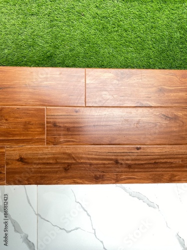 Synthetic turf and 2 types of floors with different motifs