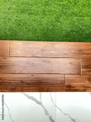 Synthetic turf and 2 types of floors with different motifs