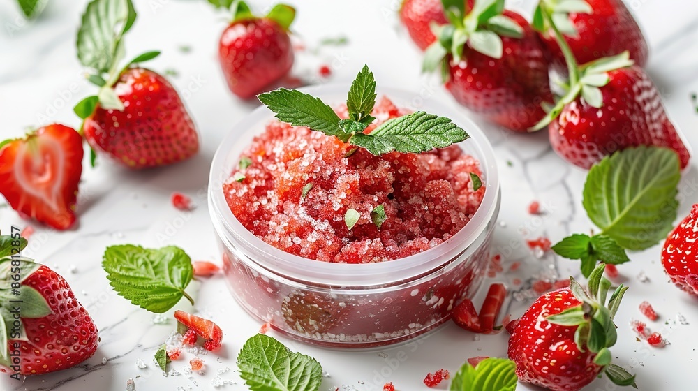 a container of homemade strawberry scrub a container of homemade strawberry scrub