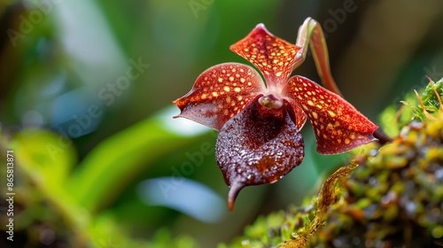 A close-up of a rare orchid blooming in the rainforest  photo