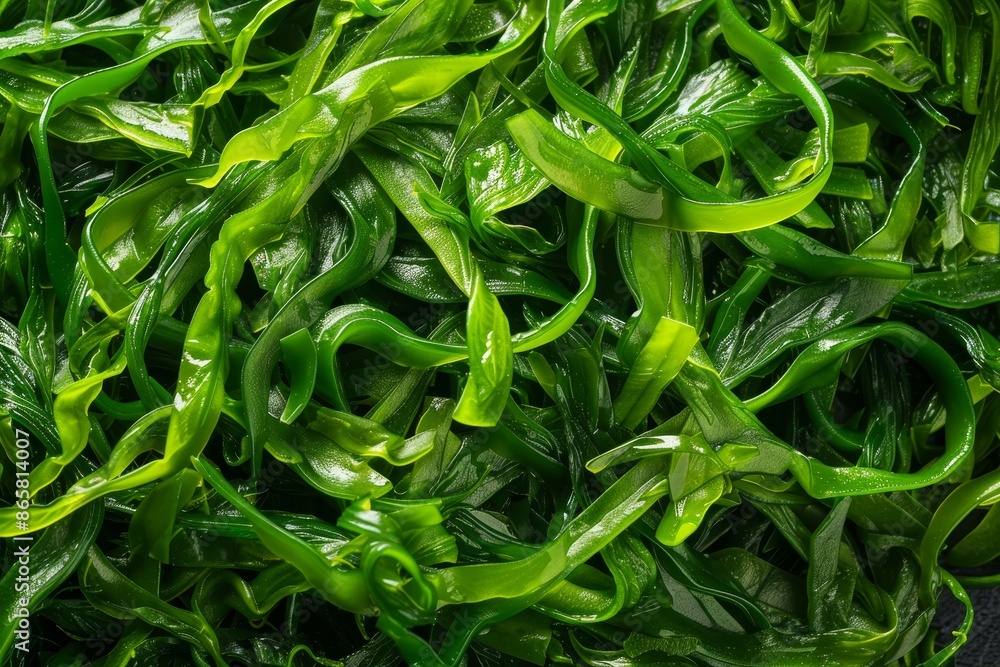 Top view of delicious seaweed salad in background Top view of delicious seaweed salad in background