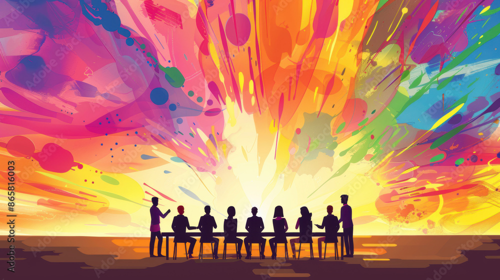 watercolor of scene of a business meeting, professionals ideating, abstract and colorful background watercolor of scene of a business meeting, professionals ideating, abstract and colorful background