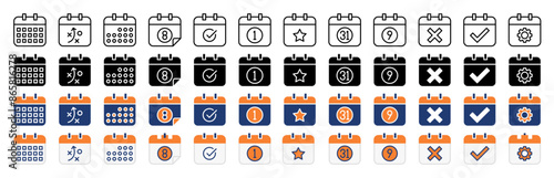 Calendar vector icons set. Set of calendar symbols in many styles.