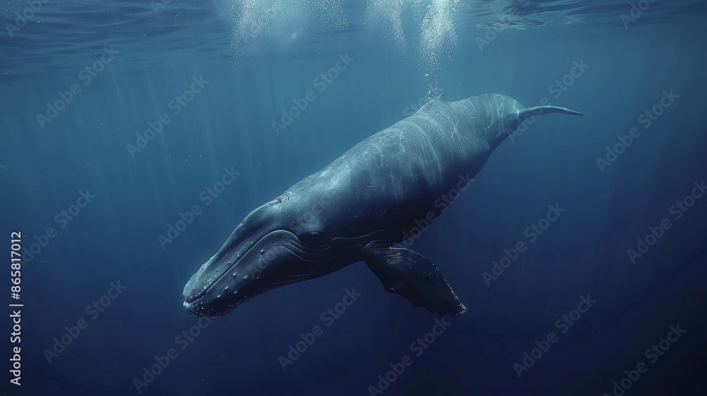 Fototapeta premium Sperm Whale Diving in Deep Water