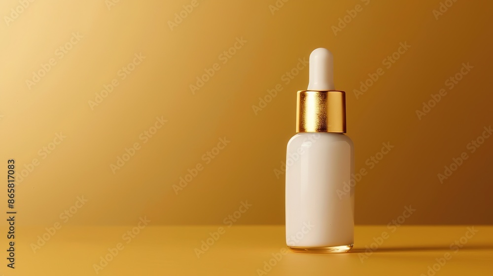 a matte white serum bottle with a gold dropper a matte white serum bottle with a gold dropper