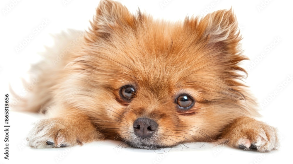 Adorable Pomeranian Spitz puppy portrait with white background Adorable Pomeranian Spitz puppy portrait with white background