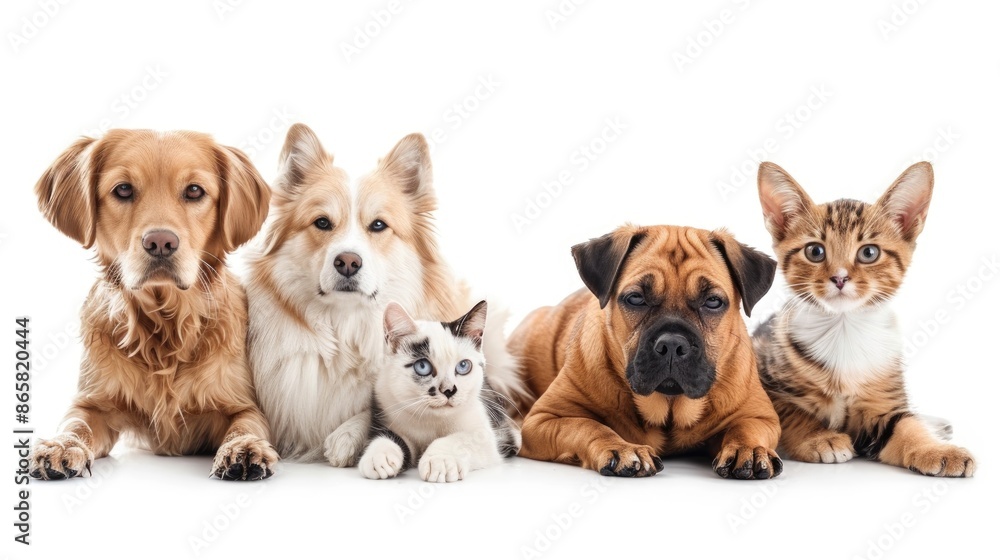 Group of pets together on white background Group of pets together on white background