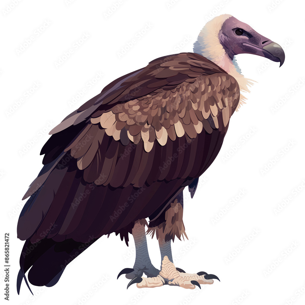 Illustration of a vulture with detailed feathers and sharp beak, standing in profile. Ideal for educational and nature-themed content. Illustration of a vulture with detailed feathers and sharp beak, standing in profile. Ideal for educational and nature-themed content.