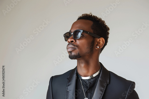 business, businessman, suit, person, glasses, handsome, tie, black, people, guy, fashion, sunglasses, smile, work, confident, face, men, executive, success, model, studio, smiling, standing, one, shir photo