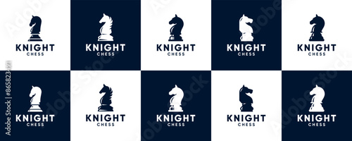 collection of strategy logo with chess horse concept, competition, logo design template.