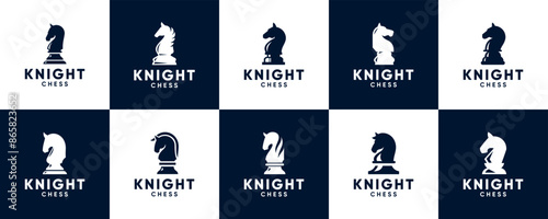 black horse knight logo collection, chess game, competition strategy, logo graphic design.