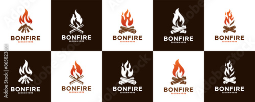 campfire logo collection, field, outdoor vacation, logo design template.